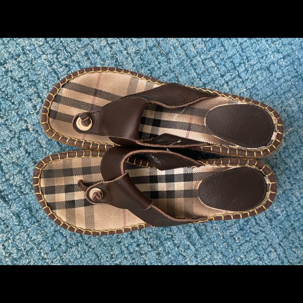 Burberry Brown Leather Espadrille Wedge Sandal